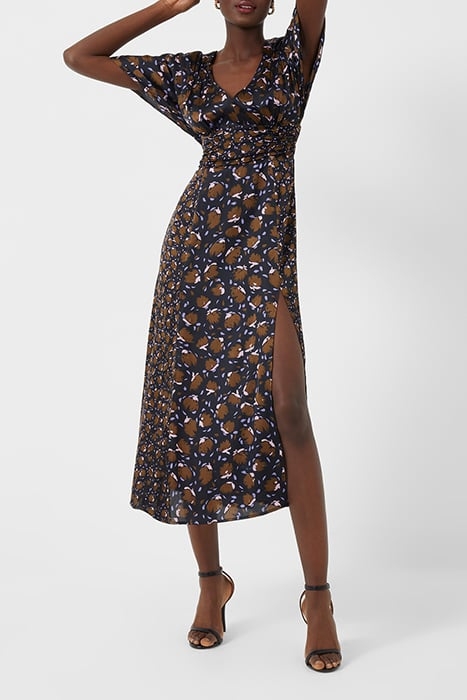 INGRID INU SAT DRAPE MIDI DRES BLACK MULTI 3