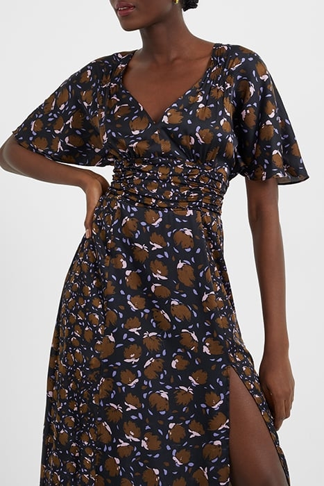 INGRID INU SAT DRAPE MIDI DRES BLACK MULTI 4