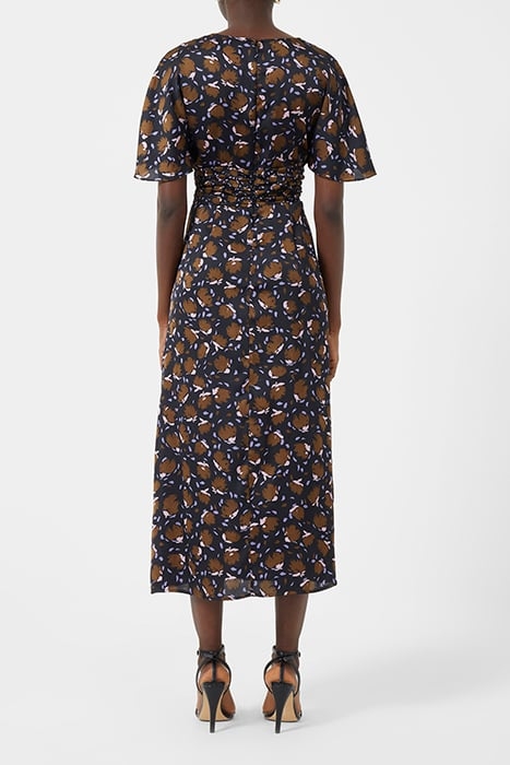 INGRID INU SAT DRAPE MIDI DRES BLACK MULTI 2