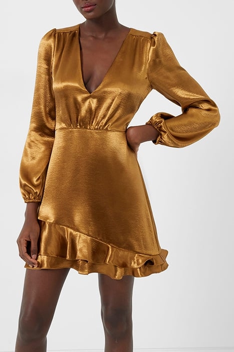 DENNEY SATIN LS VNCK DRESS GOLD BROWN 1