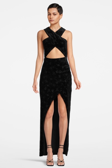 WOMEN‘S DRAPED VELVET DEVORÉE DRESS BLACK 099 1