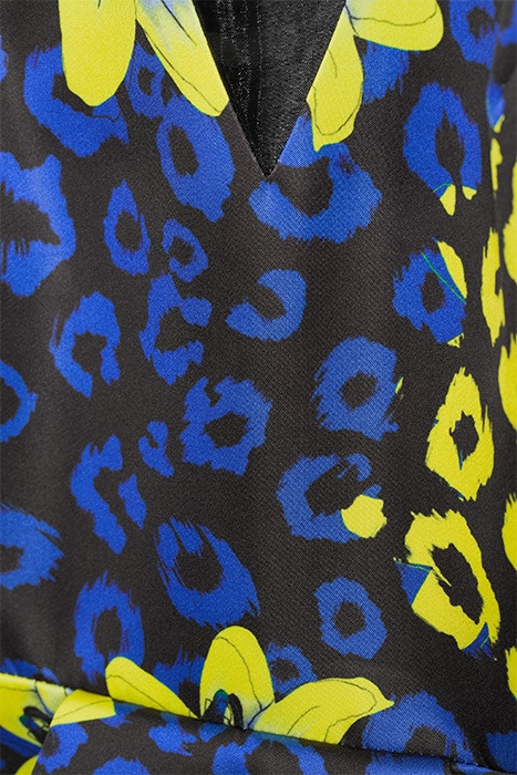 WOMEN‘S FLORAL FABRIC EVENING GOWN BLUE LILLY PRINT/ BLACK 6