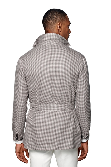 TAUPE HOUNDSTOOTH BELTED SAFARI JACKET 2