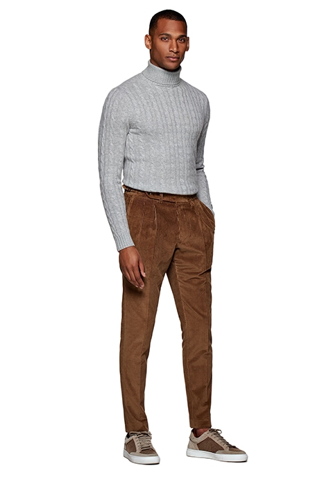MID BROWN PLEATED BRADDON TROUSERS 3