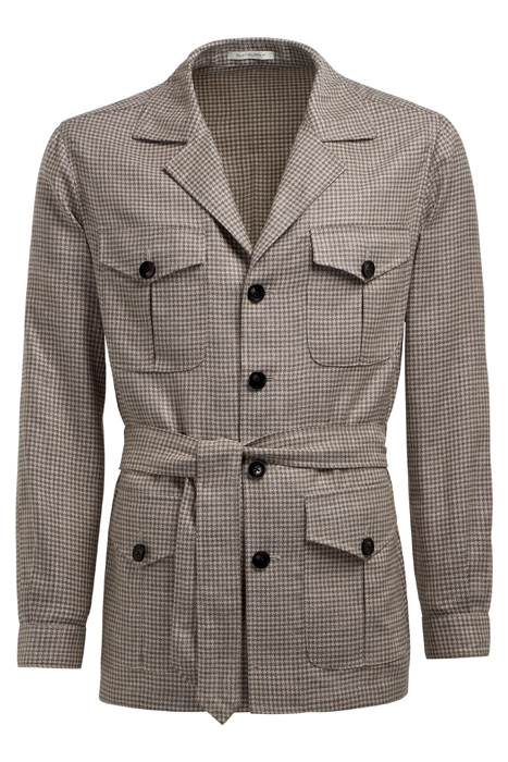TAUPE HOUNDSTOOTH BELTED SAFARI JACKET 8