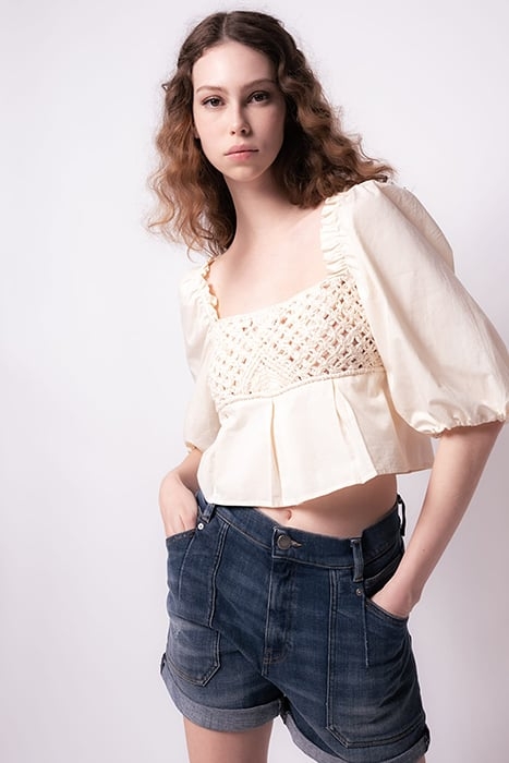 VIGONE TOP POPELINE CON INTREC BEIGE/CREAM 1