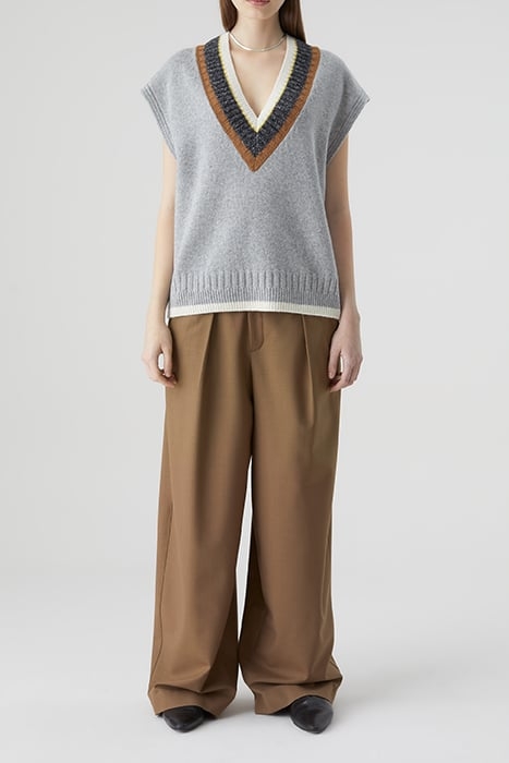 V VEST WITH STRIPED NECK KNITS GREY HEATHER MELANGE 3