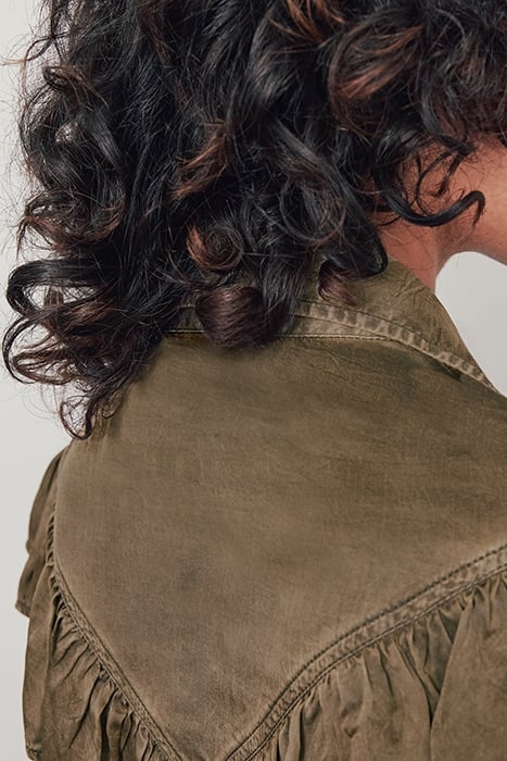 KHAKI RUFFLED CUPRO SHIRT 6