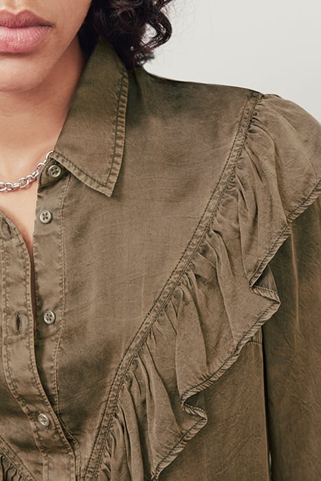KHAKI RUFFLED CUPRO SHIRT 5
