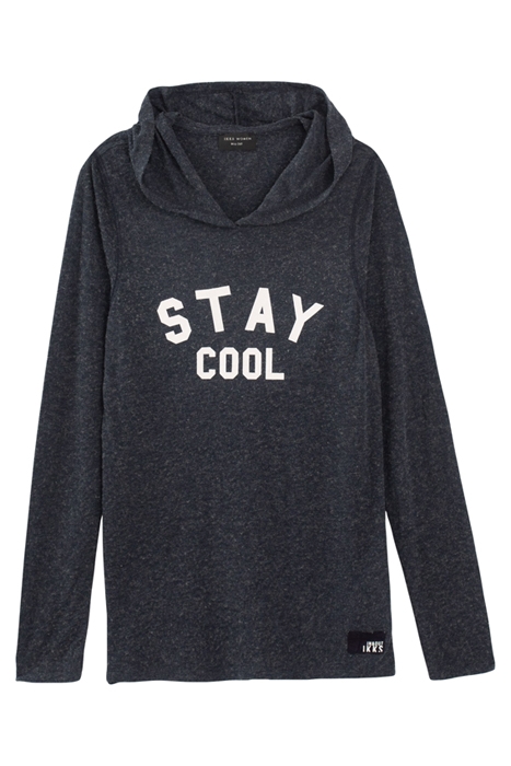 NAVY BLUE HOODED LONG SLEEVE T-SHIRT 1