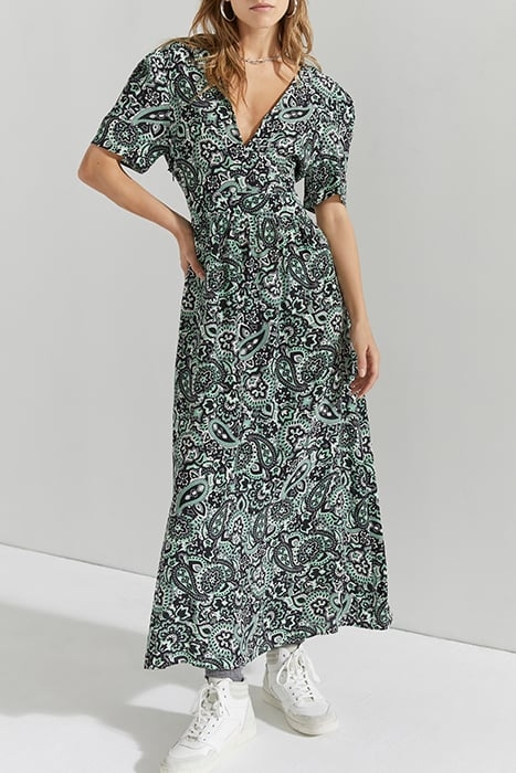 GREEN PAISLEY PRINT VISCOSE LONG DRESS 1