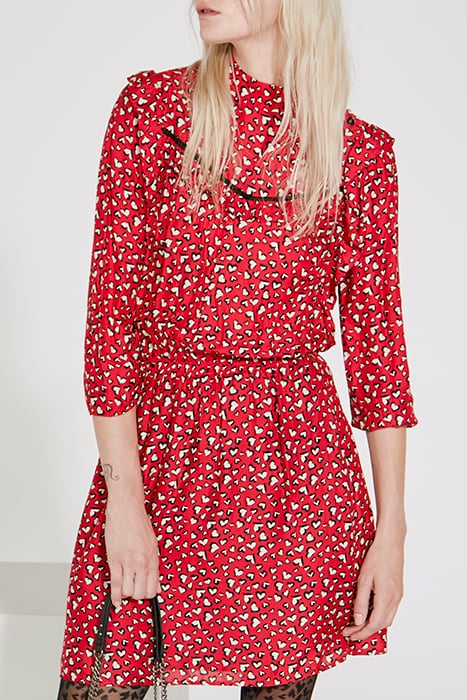 HEART PRINT SHORT DRESS WITH RUFFLES AND LACE 1