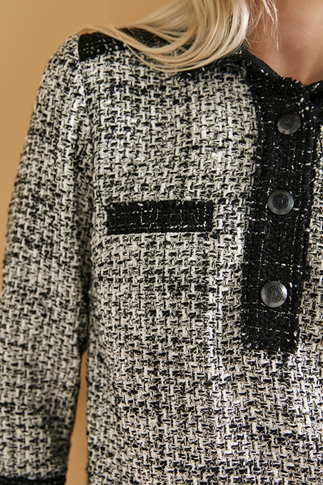 BLACK AND WHITE FRINGED TWEED SHIRT DRESS 5