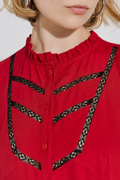 RED SHORT DRESS WITH VICTORIAN NECK & LACE DICKEY 4