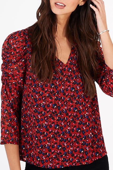 CANDY RED GRAPHIC FLORAL PRINT BLOUSE 4