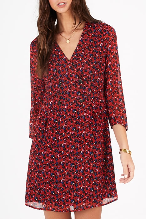 CANDY RED GRAPHIC FLORAL PRINT DRESS 2