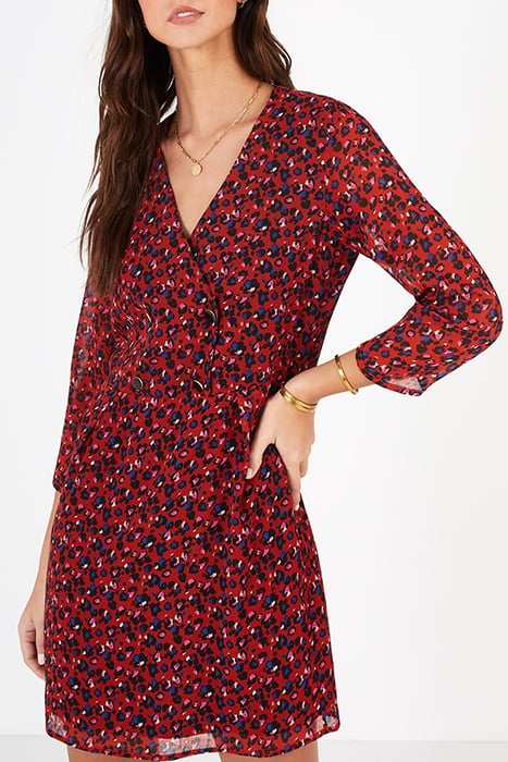 CANDY RED GRAPHIC FLORAL PRINT DRESS 5