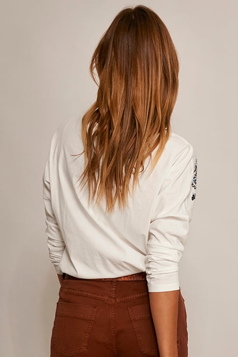 V-NECK LOOSE TEE LS + DECO WHITE 3