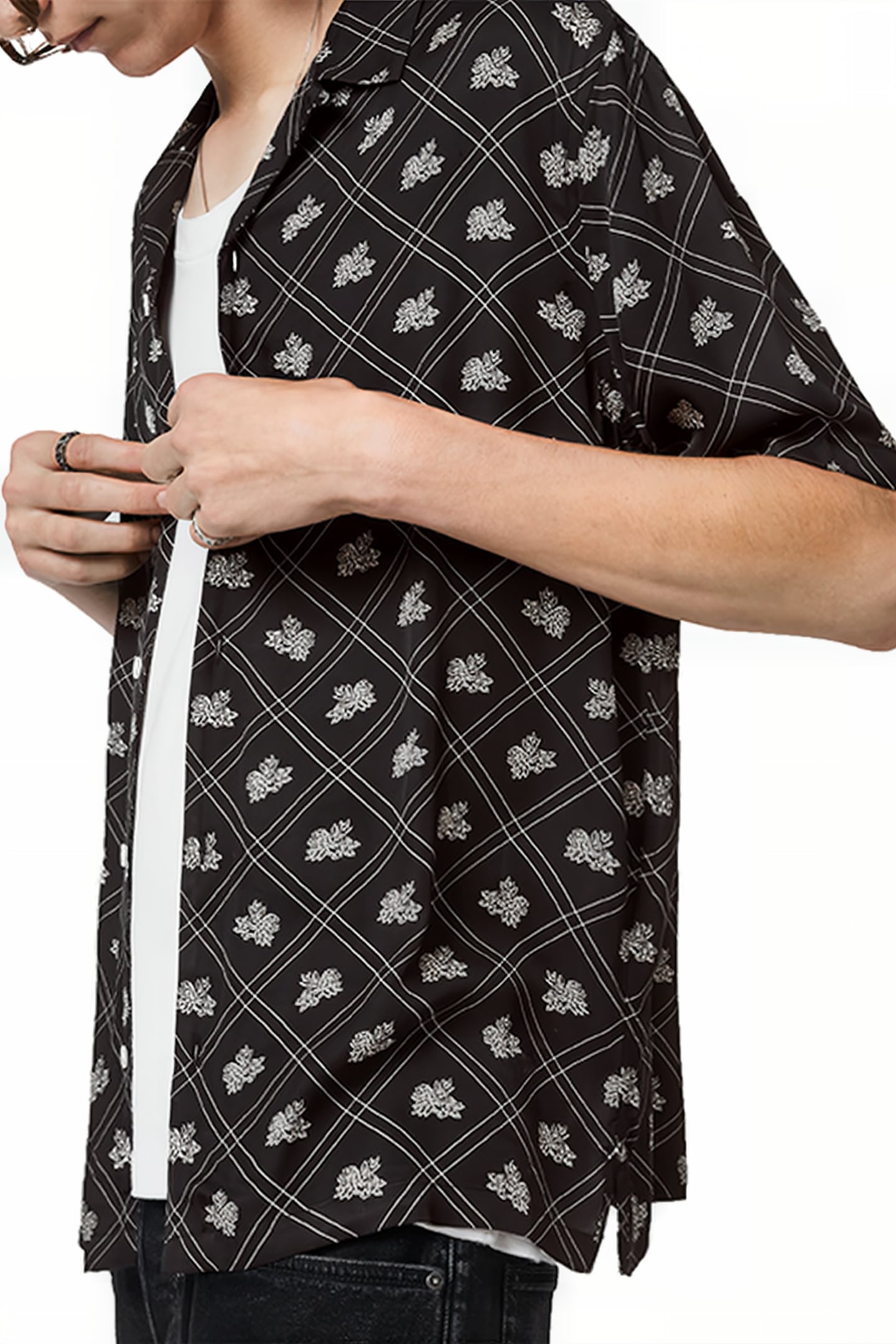 ROSE CHECK SS SHIRT JET BLACK 3