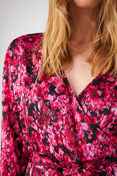 BLACK AND PINK FLORAL PRINT WRAP DRESS 3