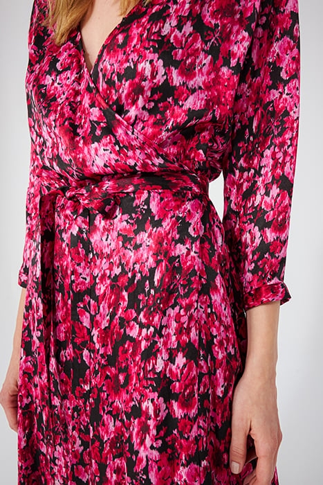 BLACK AND PINK FLORAL PRINT WRAP DRESS 4