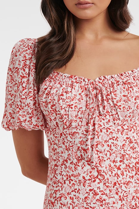 LORELAI RUCHED FRONT MIDI DRESS RED WESTBURY DITSY 4