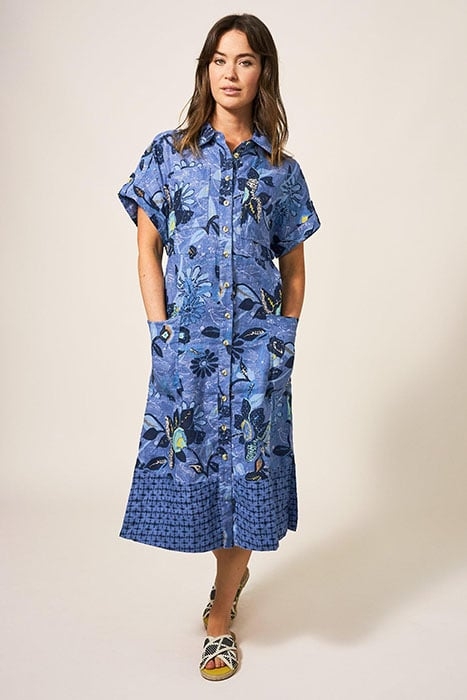 RENO LINEN SHIRT DRESS BLUE PRINT 1