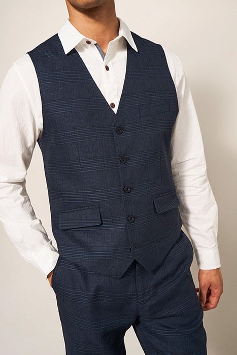 HARRISON CHECK WAISTCOAT DEEP BLUE 1