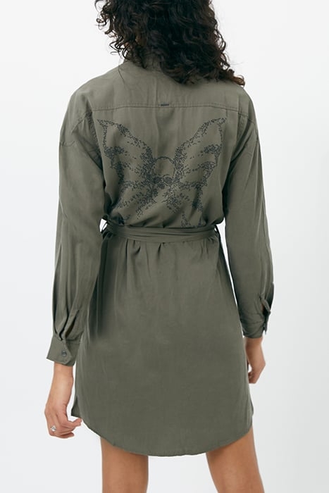 KHAKI TENCEL SHIRT DRESS WITH STUDDED BACK 2