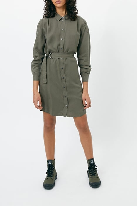 KHAKI TENCEL SHIRT DRESS WITH STUDDED BACK 3