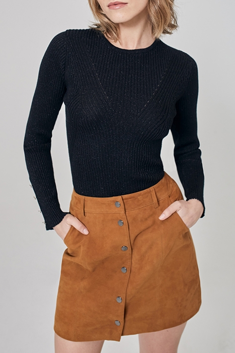 BLACK FINE KNIT SWEATER WITH BUTTONED CUFFS 1