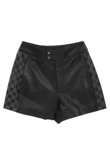 BLACK CHECKERBOARD MOTIF LEATHER HIGH-WAIST SHORTS 4