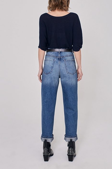 NAVY KNIT FRONT/BACK SWEATER, BUTTONED BACK 2