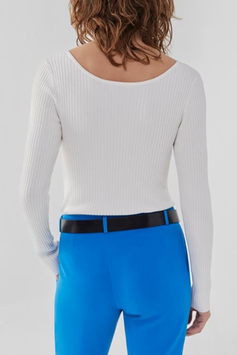 OFF-WHITE RIBBED KNIT BALLERINA NECK CARDIGAN 2