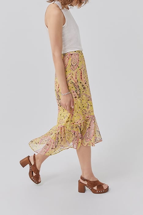 YELLOW PAISLEY SUMMER ASYMMETRIC MIDI SKIRT 4