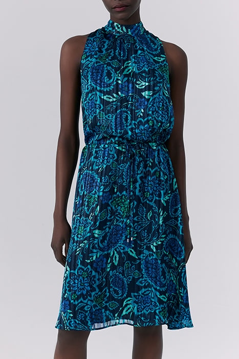 NAVY PSYCHEDELIC FLORAL PRINT DRESS, TIED BACK 1