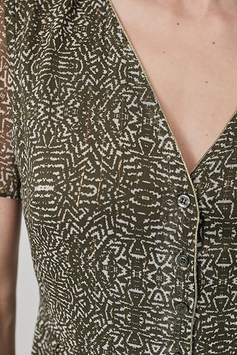 KHAKI DECORATIVE PRINT DOTTED SWISS LONG DRESS 7