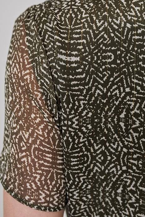 KHAKI DECORATIVE PRINT DOTTED SWISS LONG DRESS 8