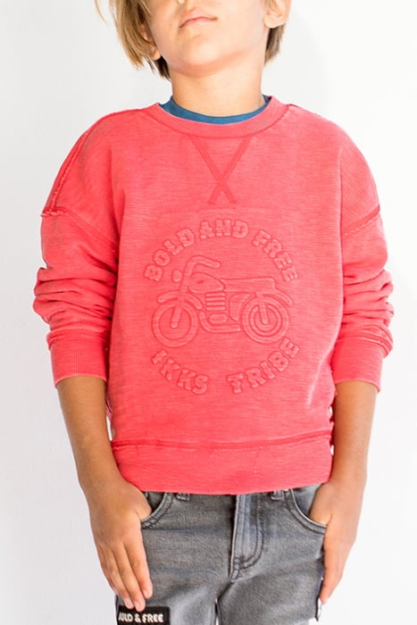 BOYS’ RED SWEATSHIRT WITH MOTORBIKE EMBOSSED SLOGANS 1