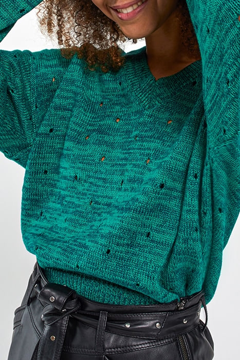 GREEN OPENWORK KNIT MARL SWEATER 5