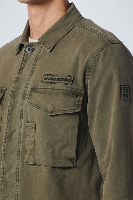 OVERSHIRT BUTTON CLOSURE GARMENT DYED STRETCH ARMY 6