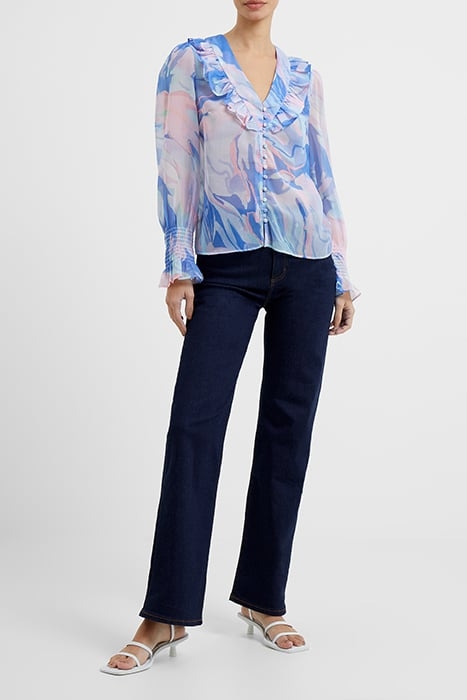 DALLA RECYCLED HALLIE SHEER FRILL TOP BAJA BLUE 1