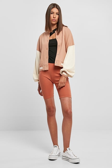 LADIES OVERSIZED 2 TONE COLLEGE TERRY JACKET AMBER/WHITESAND 3