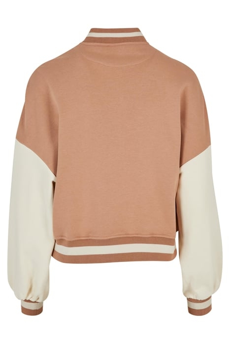 LADIES OVERSIZED 2 TONE COLLEGE TERRY JACKET AMBER/WHITESAND 5