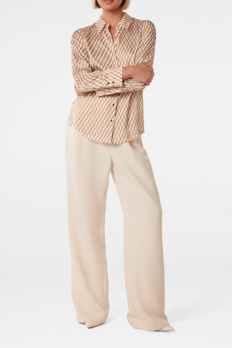 LILA LONGLINE PRINTED SATIN SHIRT TAN PORTER GEO 3