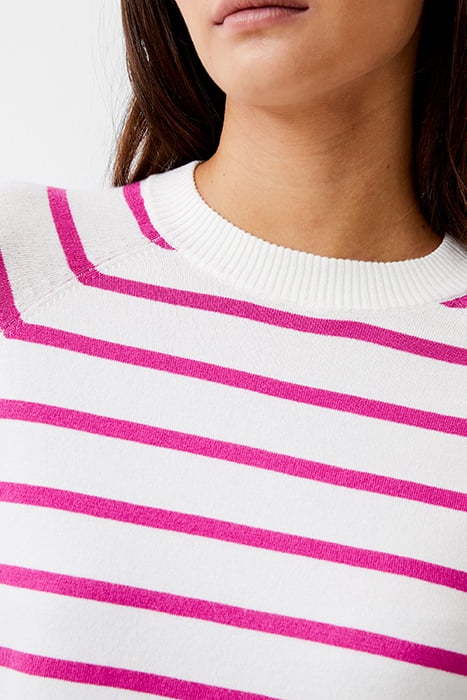 CORE RAGLAN STRIPE CREW IVORY/WILD ROSA 4