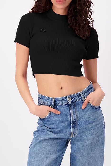 HIGH COLLAR RIB TOP BLACK 1