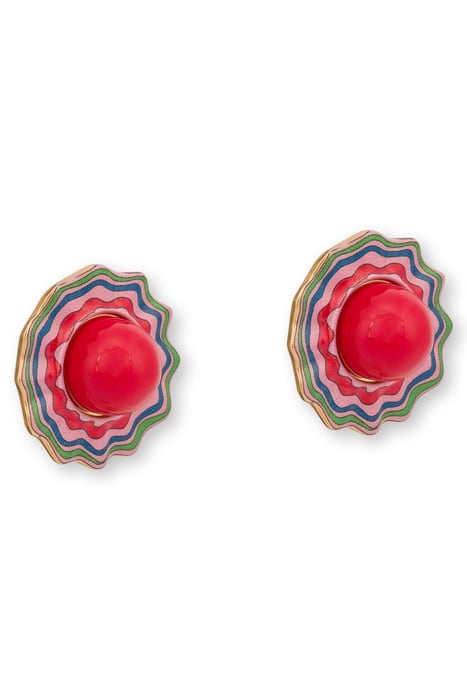 PSYCHEDELIC FLOWER CLIP EARRINGS RED 4