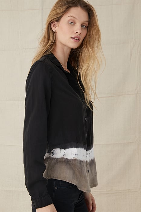 BUTTON DOWN SHIRT BLACK CONCRETE STRIPE DYE 5