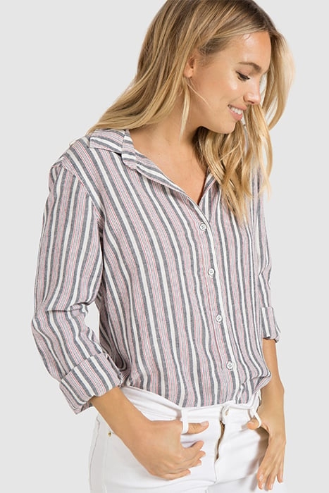 FRAYED HEM BUTTON DOWN AMERICANA STRIPE 1